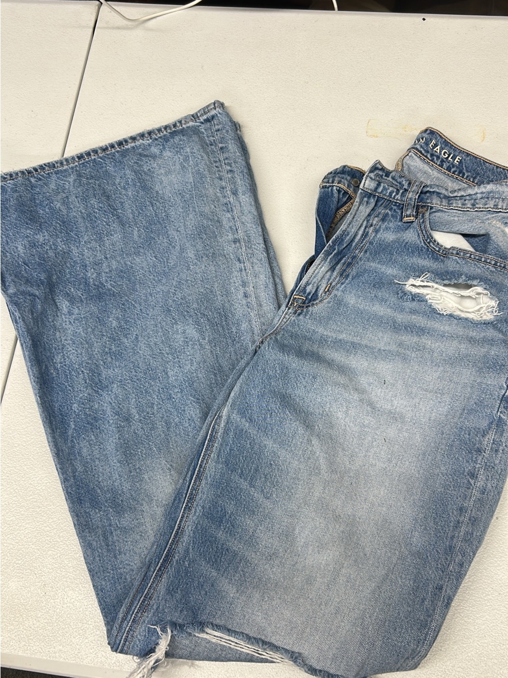 American Eagle Outfitters Light Blue Distressed high rise wide leg flare jeans
